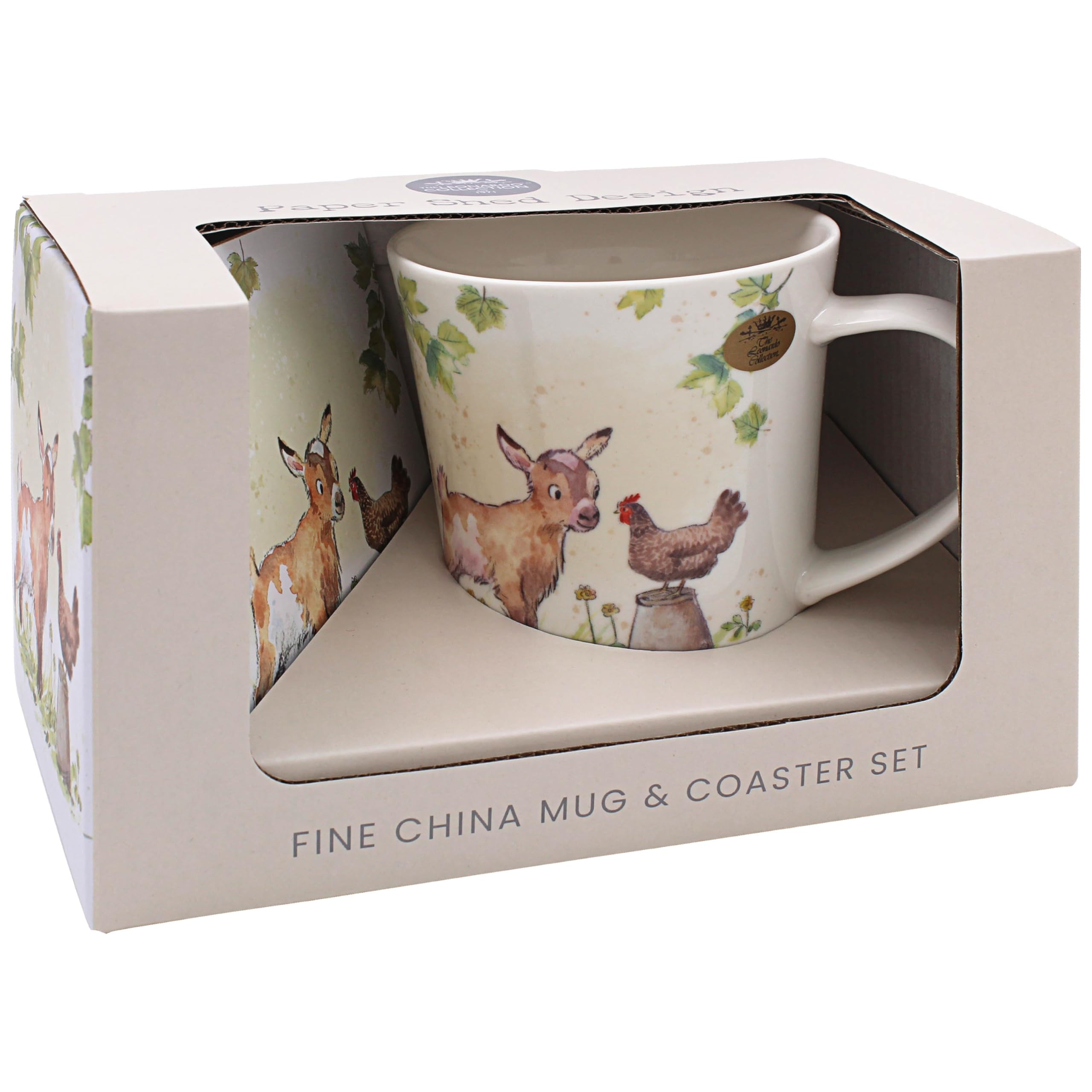 The Leonardo Collection Men's Goat & Hen Paper Shed Design Mug With Coaster For Home & Kitchen | Stylish Ceramic Mugs For Tea & Coffee | Lovely Cup Set For Gifts & Birthday Gifts For Wo