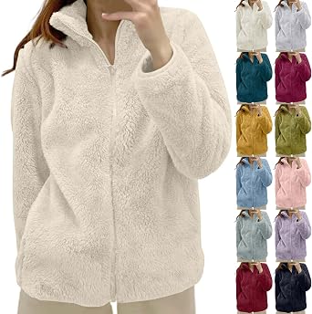 Sherpa Jacket Women Lightweight Fleece Zip Up Jackets Long Sleeve Cozy Soft Fluffy Fuzzy Sweater Coats with Pockets