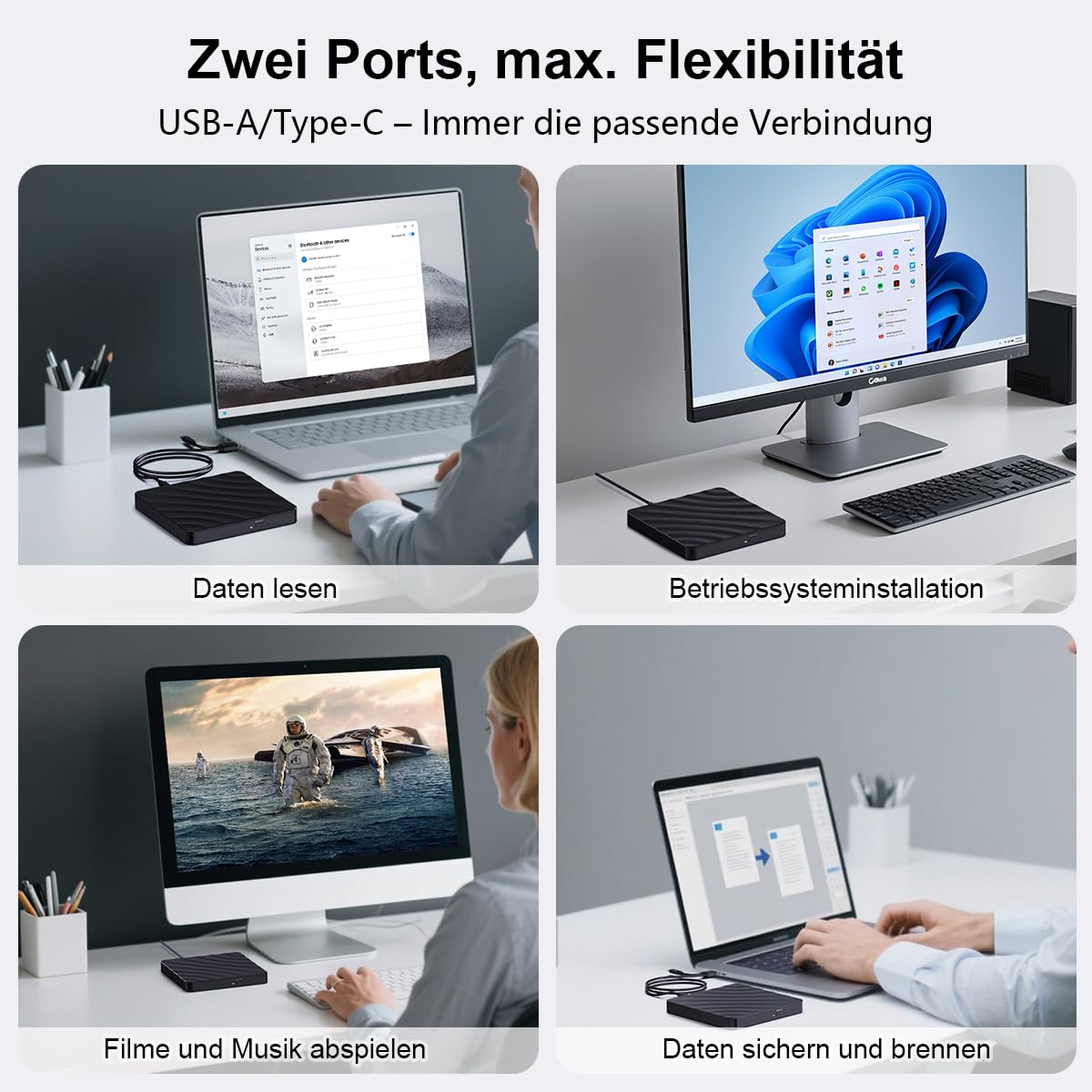 Lettore CD DVD Esterno per PC: Masterizzatore DVD Esterno per PC Portatile per CD/DVD +/-RW, Lettore CD USB 3.0 Compatibile con Windows 11/10/8/7/XP/Vista, Linux, Mac OS, Computer Portatile, Macbook