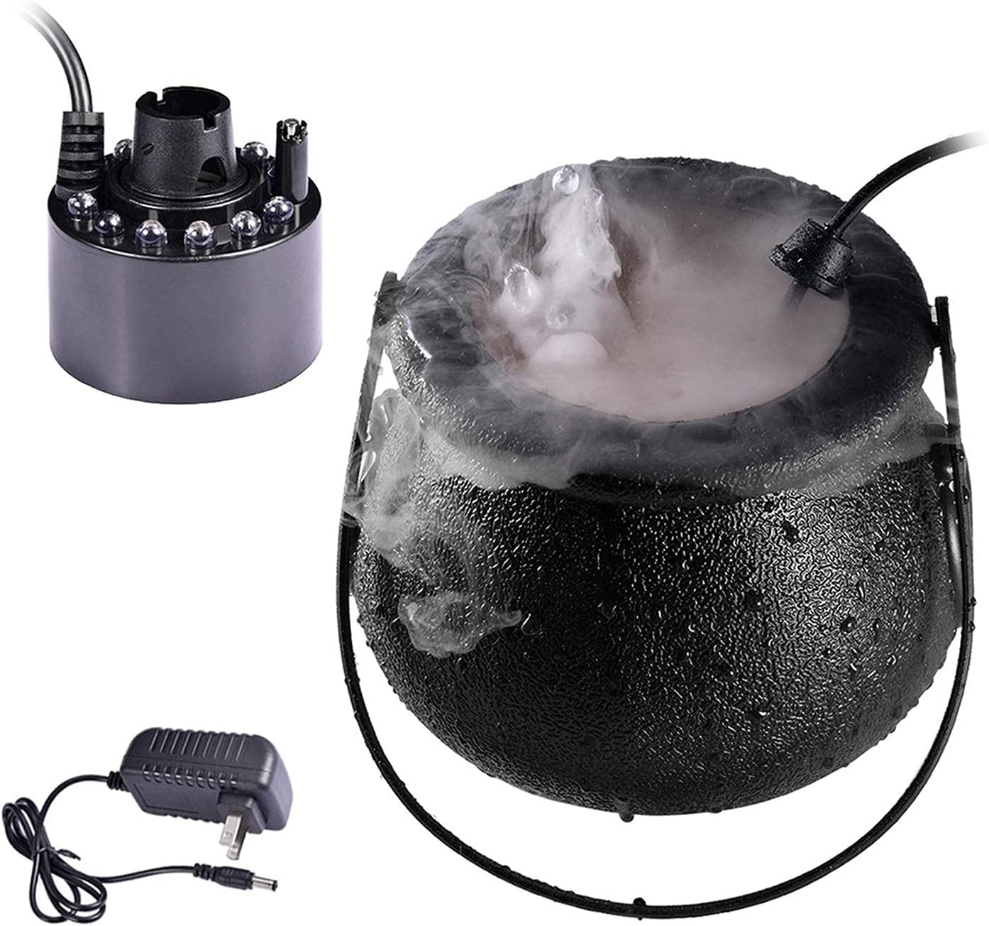 FAKEME Mist Maker 12 LED Witch Pot Mister Fogger Indoor Water Fountain Home Air Humidifier Fog Machine for Halloween Holidays Office Vase Birdbath Decoration - Plastic Mist Maker : Home & Kitchen