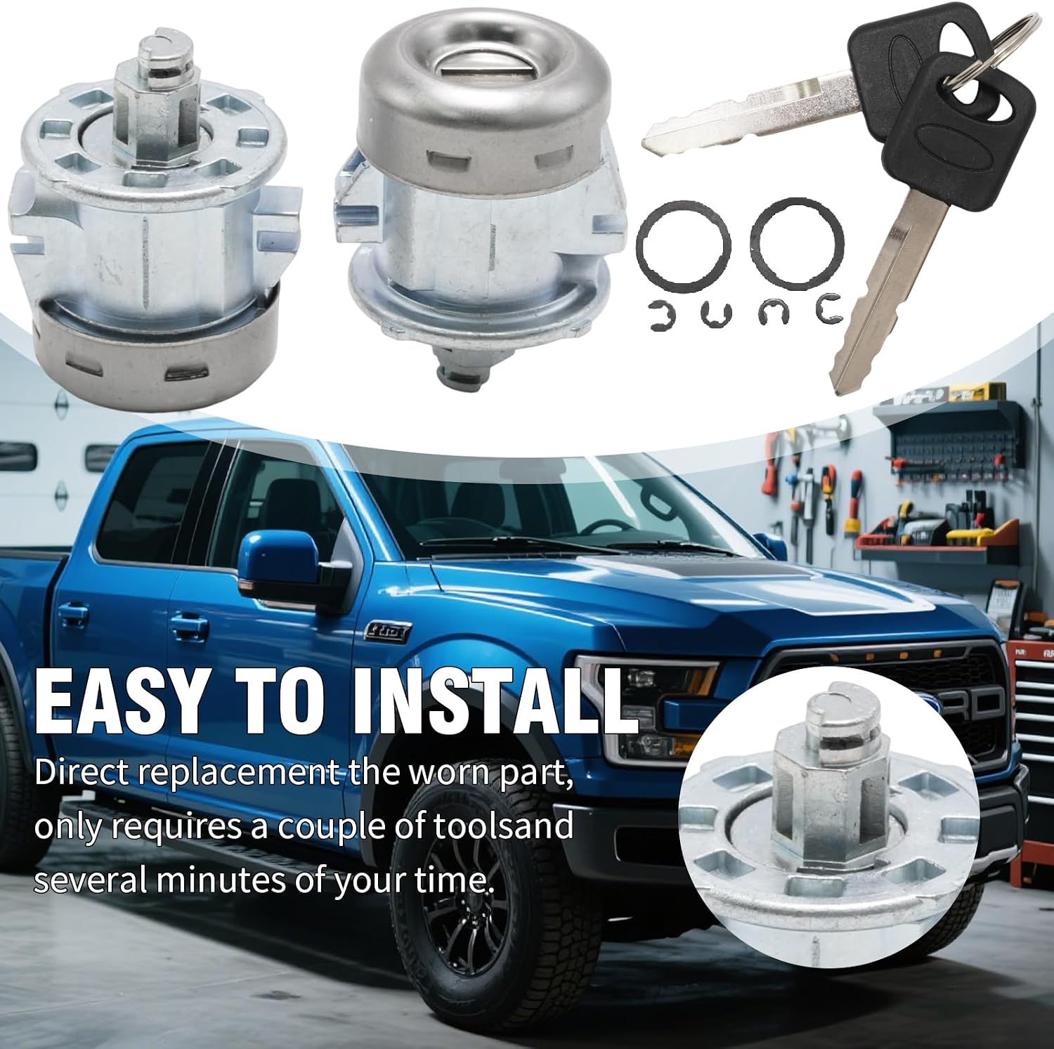 7C3Z1521990A 2Pcs Door Lock Cylinder with Key Set, Replacement for Ford Explorer Expedition F Series 150 250 350 450 E150 E250 E350, Replaces 7C3Z-1521990-A