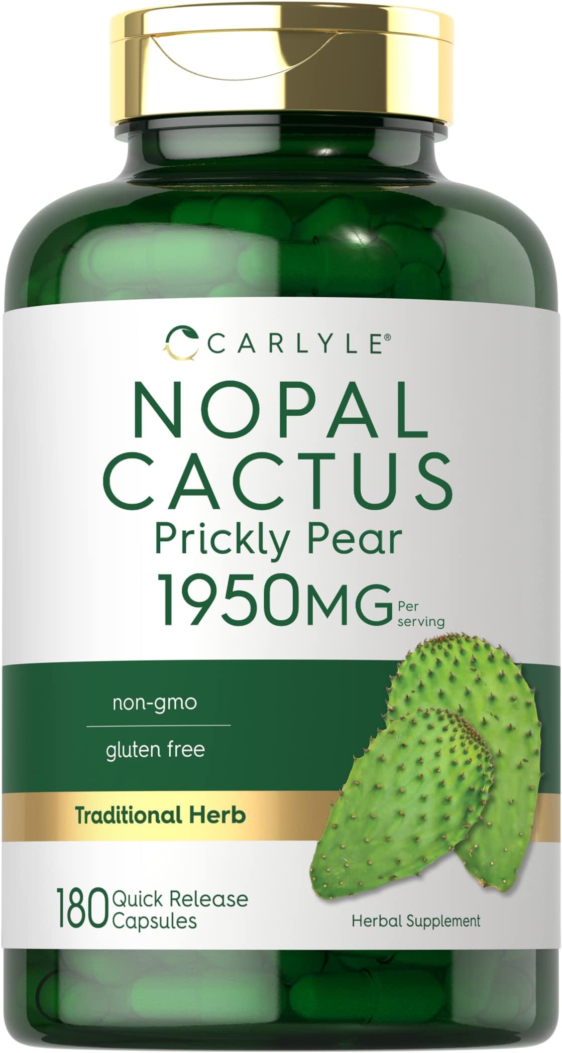 Carlyle Prickly Pear 1950 mg | 180 Capsules | Nopal Cactus Supplement | Non-GMO, Gluten Free