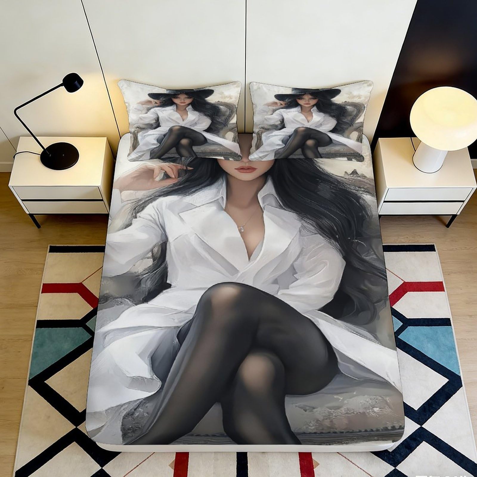 Uxinyoume Style-1 3D Printed Woman Portrait Fitted Sheet Microfiber Smooth Stylish Bedroom Decor Mattress Cover For Home Guest Room 90X200x25cm