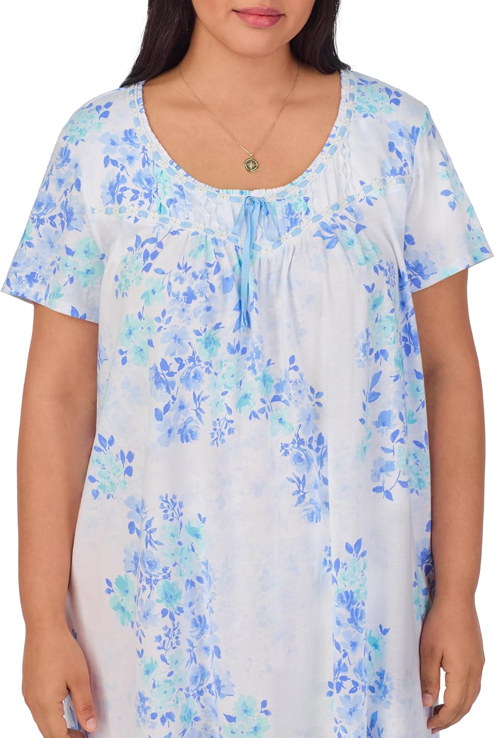 Carole Hochman Pajamas for Women Nightgown - Floral Cotton Knit Lightweight 38" Short Sleeve Sleep Dress - Image 4