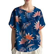 Womens Boho Floral Tunic Tops Short Sleeve Round Neck Loose Plus Size Cute Summer Shirts Women Beach Vacation
