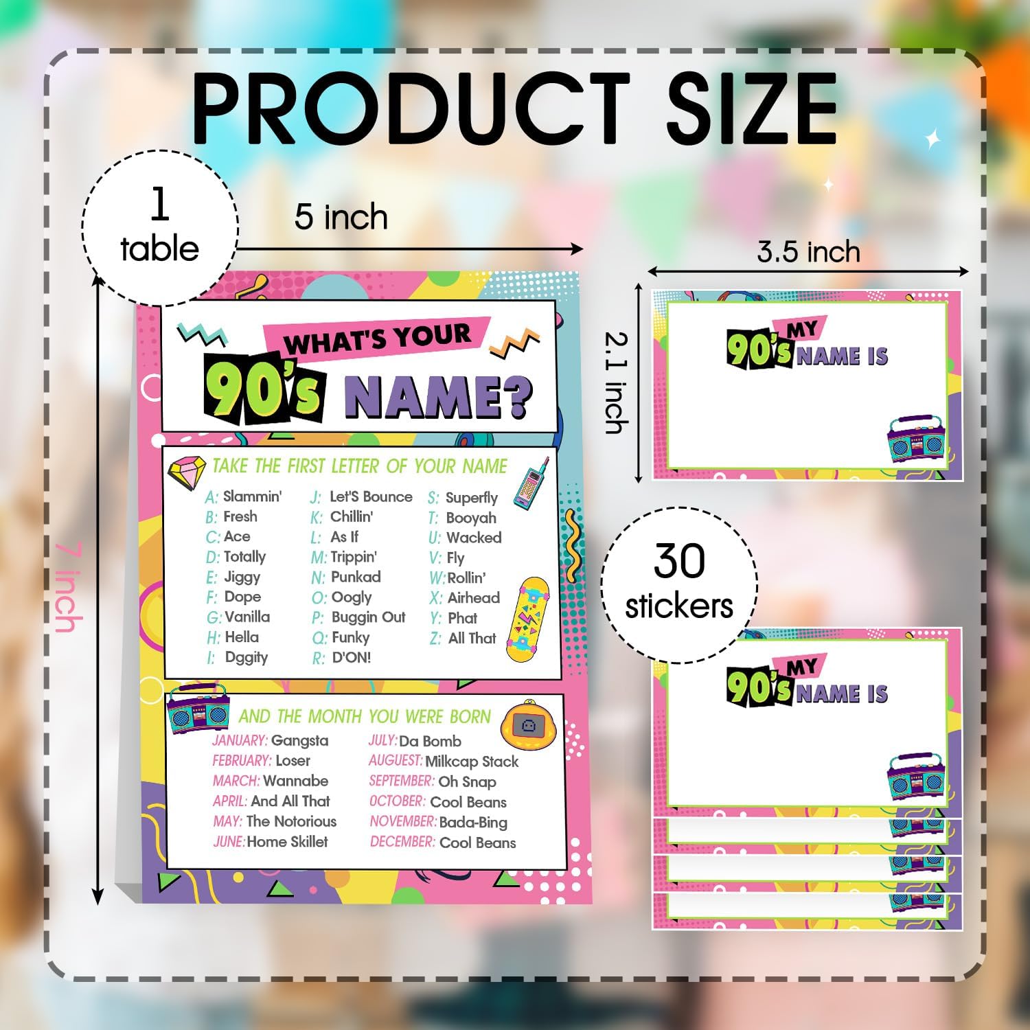 90s Theme Party Decorations, 90'S Theme Birthday Party Sign Decoration for Boys Girls, Kids Activity Cards, What's Your 90'S Name, Activity Decoration Supplies