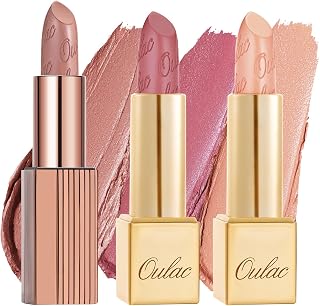 Oulac Metallic Nude Lipstick Set 3PCS, Comfortable Creamy Texture, Smooth No Grainy Feeling, Vegan & Gluten Free, Full-Coverage Lip Makeup, 3 X 4.3 g, 603+GM04+GM06