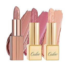 Oulac Metallic Nude Lipstick Set 3PCS, Comfortable Creamy Texture, Smooth No Grainy Feeling, Vegan & Gluten Free, Full-Coverage Lip Makeup, 3 X 4.3 g, 603+GM04+GM06