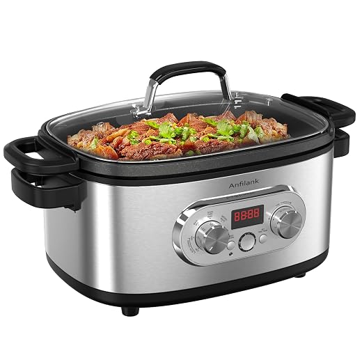 10-in-1 Programmable Slow Cooker with Timer, 6.8 Quart Crock Pot, Presets to Sous Vide, Bake, Sauté, Cook Rice& More, Nonstick Dishwasher-Safe Pot, Adjustable Temp&Time, Stainless Steel