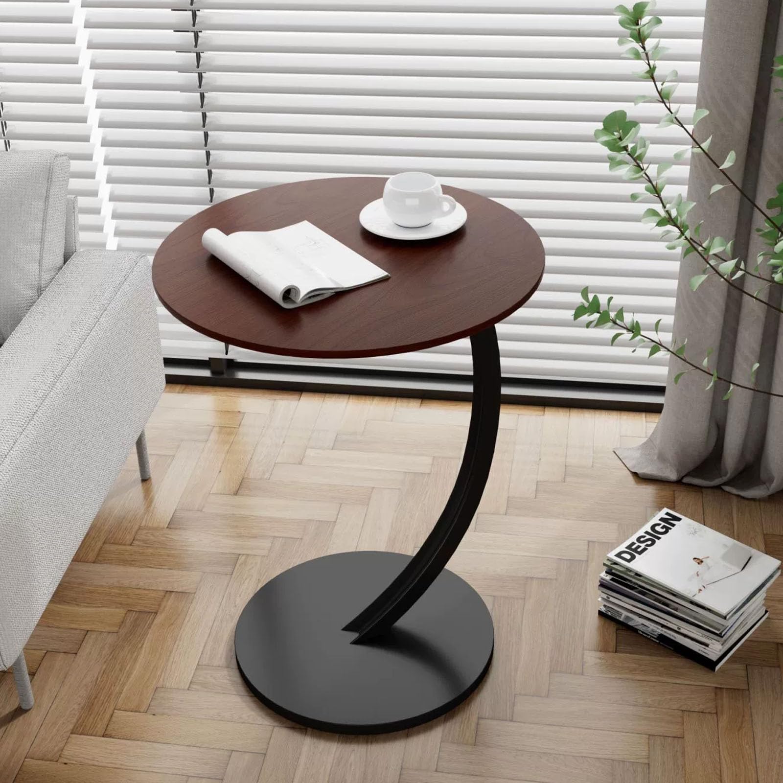 SXZenSpace Coffee Table End Tables,Couch Tables That Slide Under,Couch Side for Laptop,Round Couch Living Room Bedroom Office And Small Peace,walnutblack