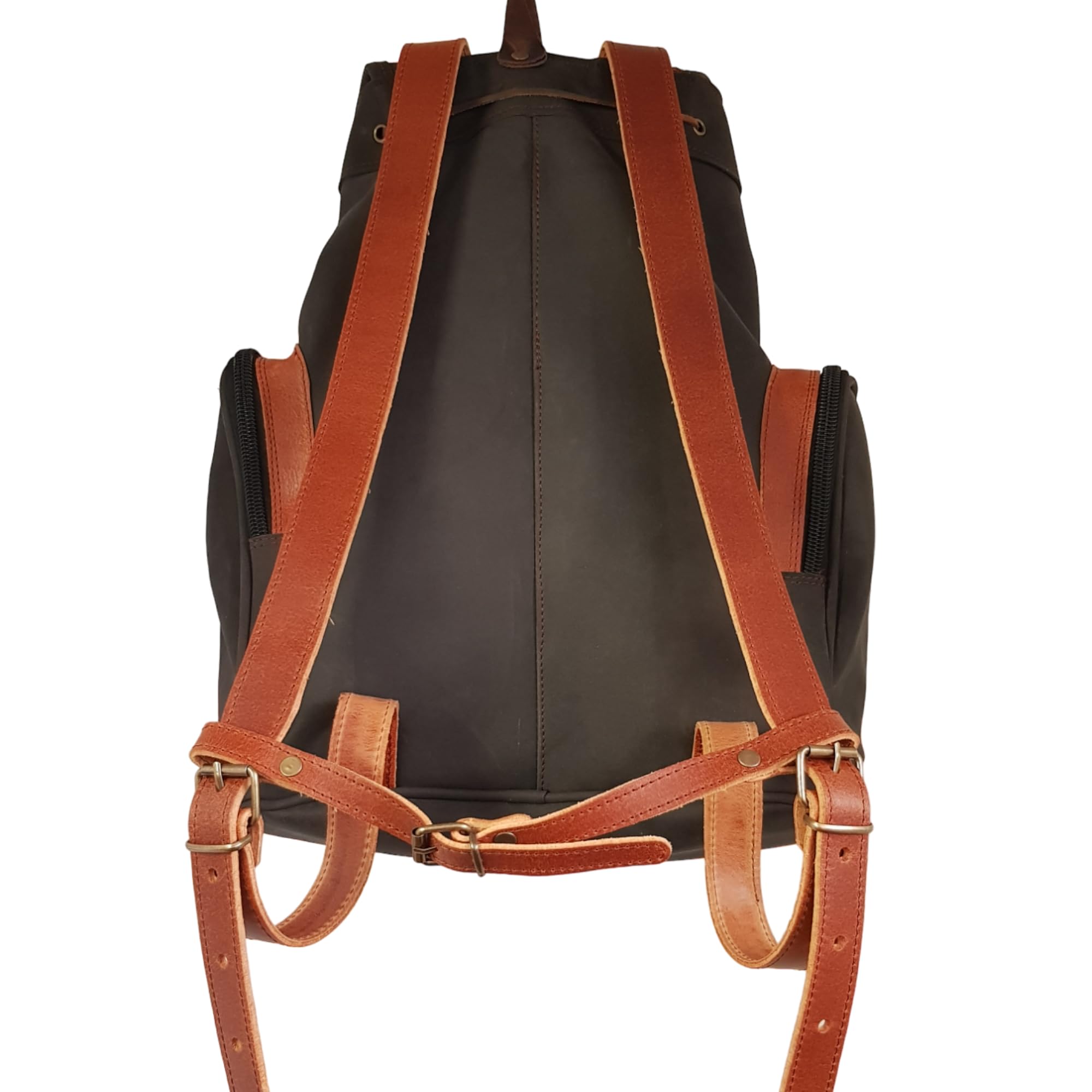 Mochila de caza fabricada en piel con 3 bolsillos con cremallera frontales
