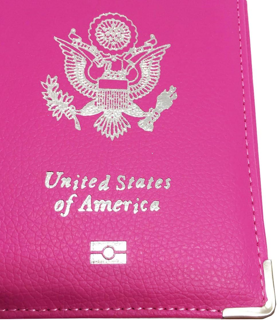  | Pakala66 PU Leather Passport Cover with Sliver USA Logo Printed for Travel (Rose Red) | Passport Covers