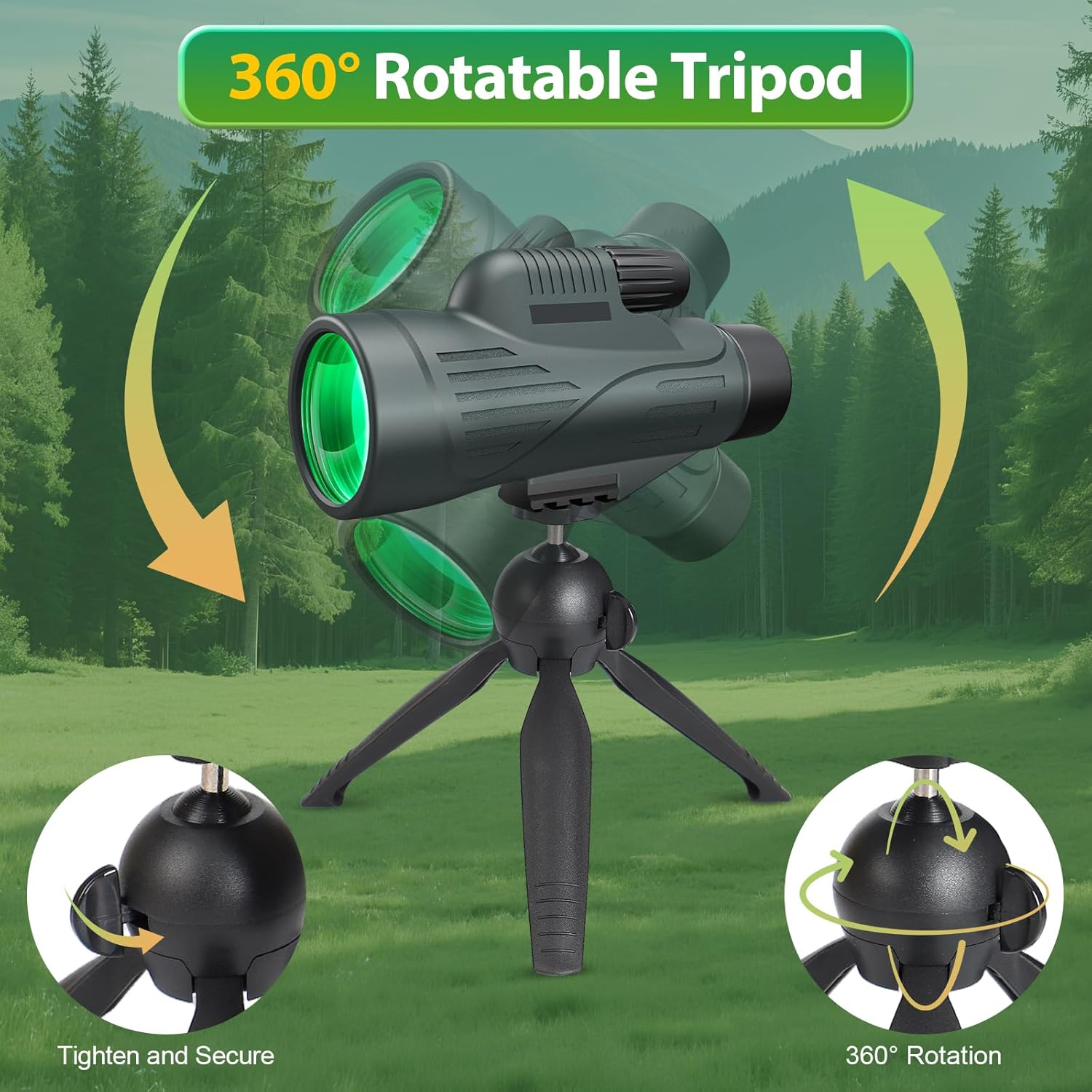 Monocular Telescope for Adults High Powered 12x56 - IPX7 Waterproof Monocular Scope with Low Light Vision - Compact Telescope with Tripod Smartphone Adapter - Bird Watching Hunting Hiking Gift for Men