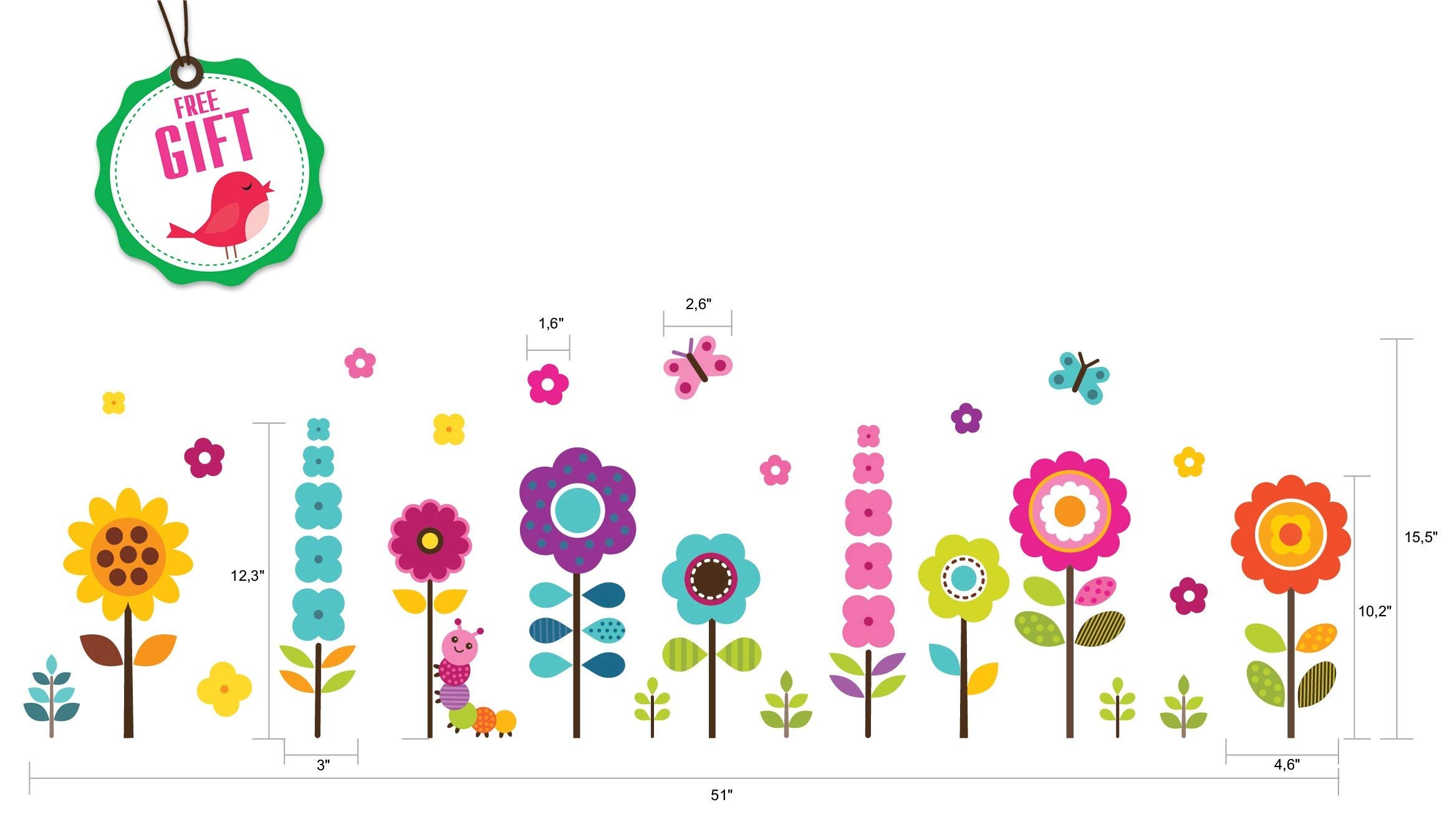 Pegatinas de pared de flores para niños, pegatinas de pared de jardín floral para habitación de niñas – extraíble de vinilo para habitación de niños, decoración de pared [27 adhesivos de arte] con