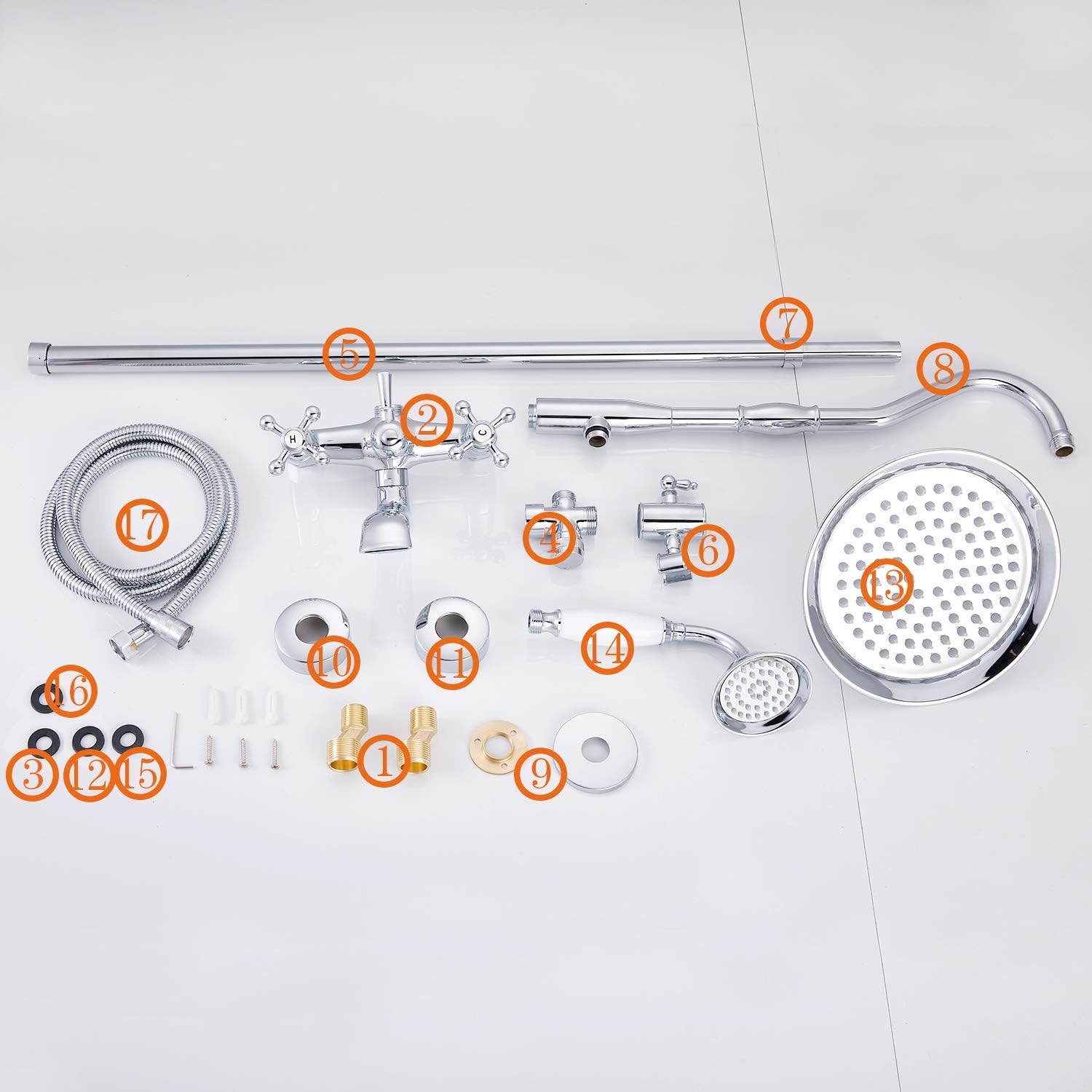 Exсluѕіvе Dіѕсоunt 60% Prісе Aolemi Polish Chrome Shower Fixture Set with 12 Inch Extension Tube Hand Sprayer and Tub Spout Swivel Rainfall Shower Faucet Head Wall Mounted Triple Function 2 Cross Knobs