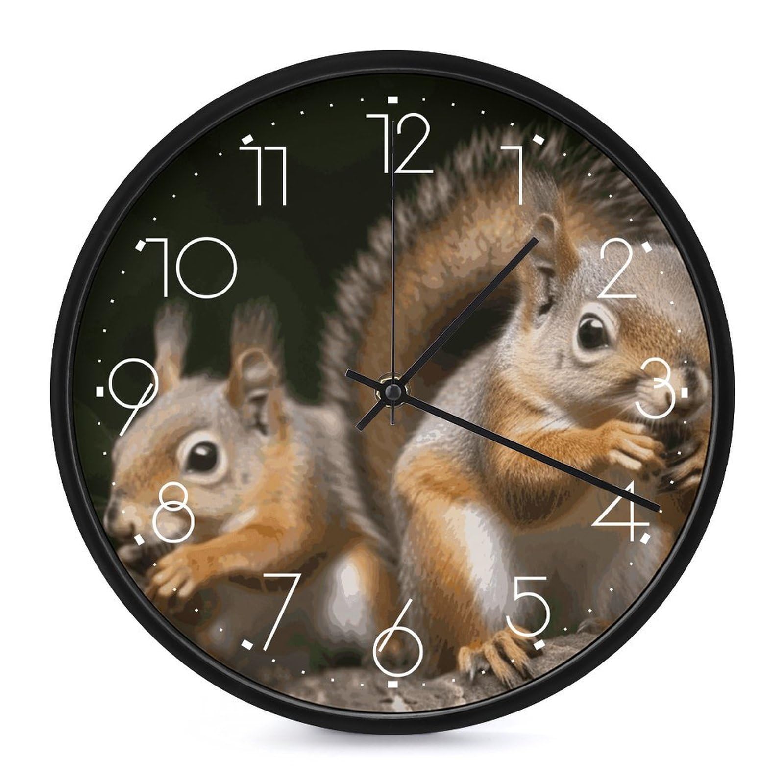 Horloge murale ronde écureuil sans tic-tac pour éliminer les bruits nocturnes