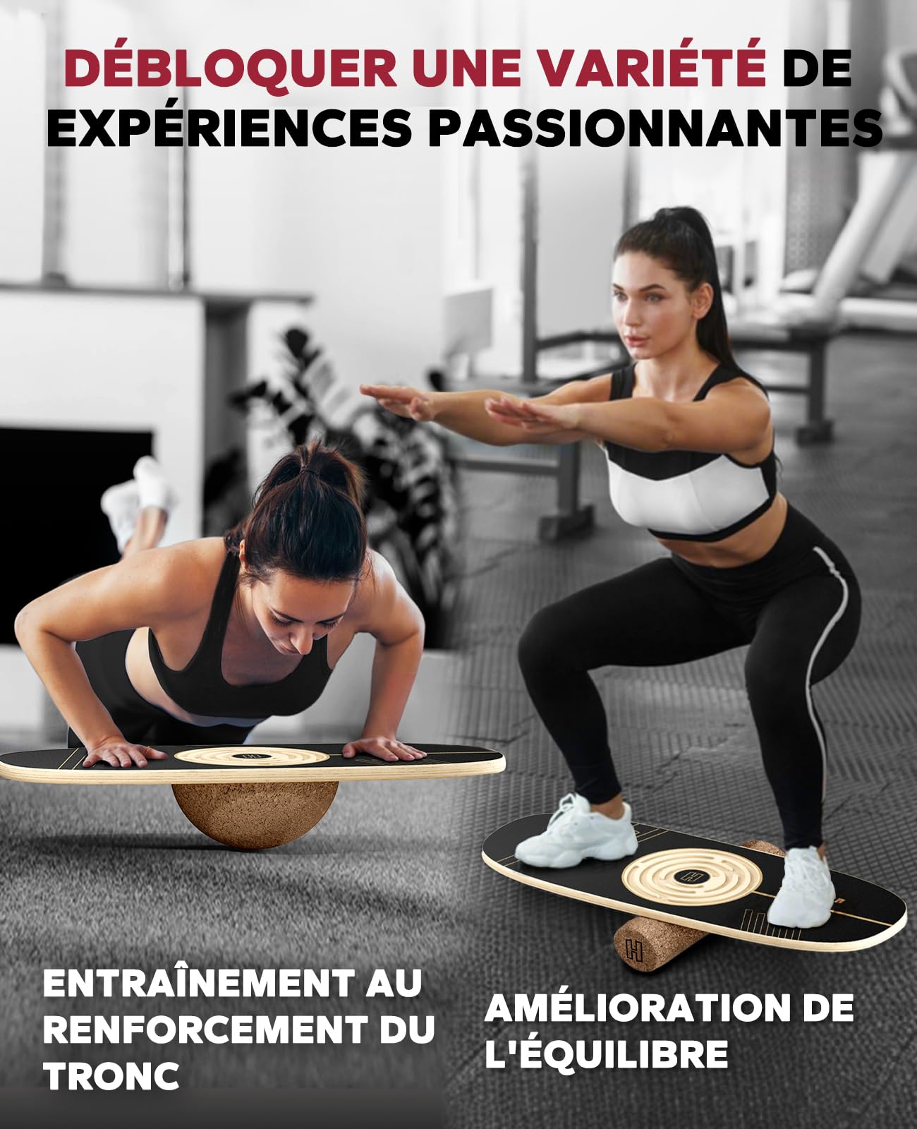 HAPBEAR Planche d'Équilibre Oscillante 6 Modes avec Butées Réglables,Planche d'Équilibre à Plusieurs Niveaux pour l'Entraînement Surf,la Concentration,le Contrôle de l'Équilibre et la Kinésithérapie