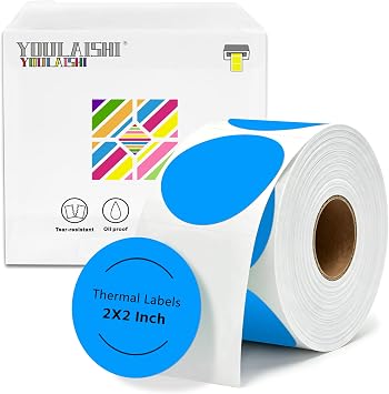 2 inch Dot Stickers Labels Circle Garage Sale Sticker 750Pcs Round Thermal Printer Stickers Printable Writable Price Labels for Yard Sale, Fluorescent Blue