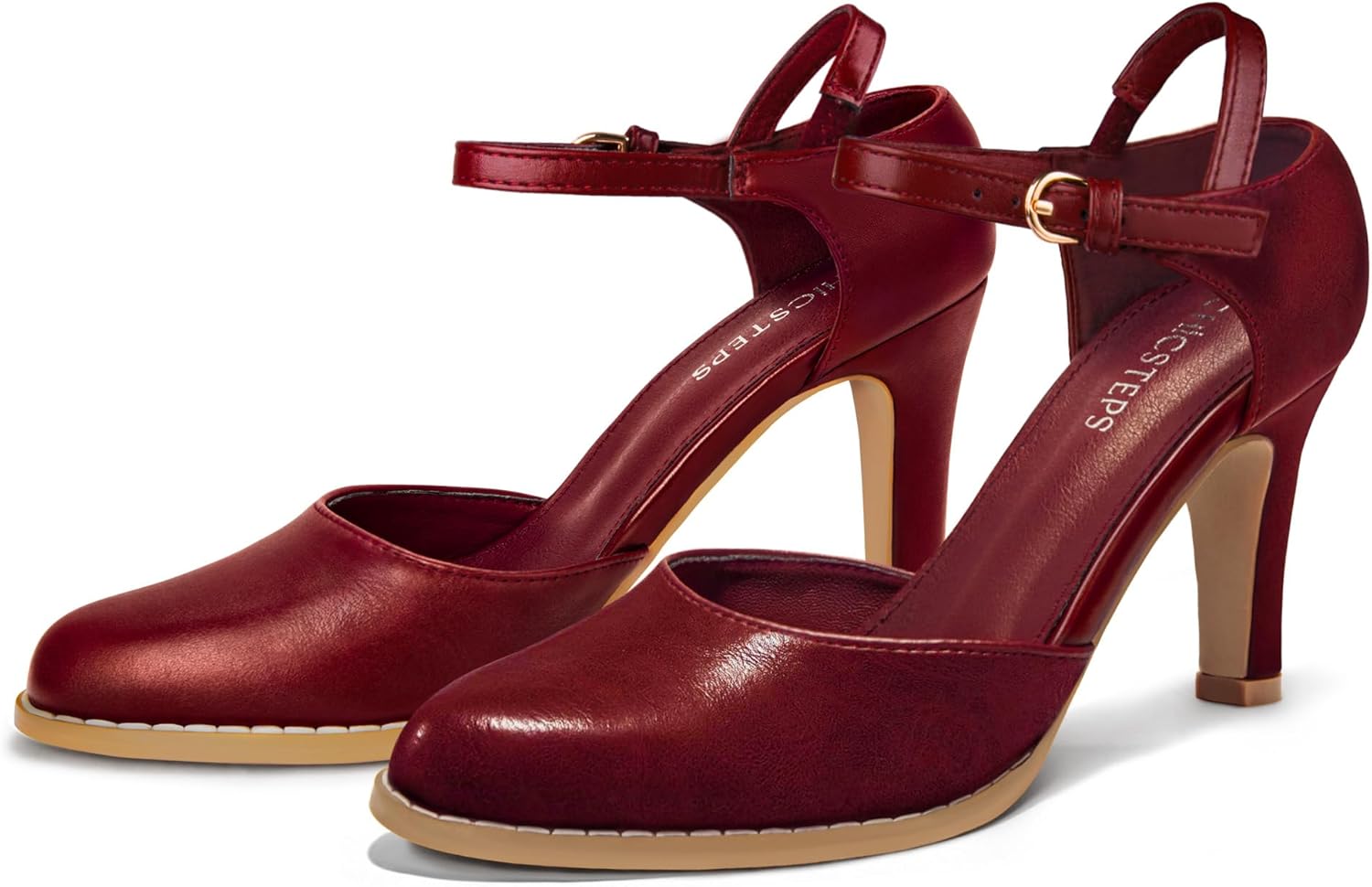 Womens Chunky High Heels Closed Toe Ankle Strap Pumps Vintage Shoes