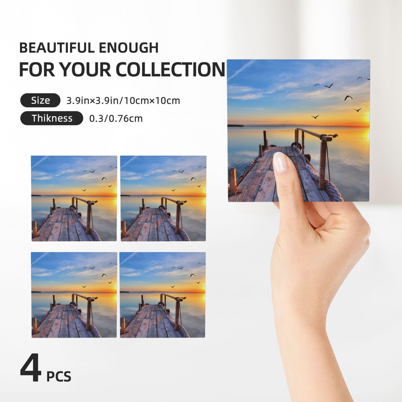 Lot de 4 dessous de verre en céramique Motif lac sous le coucher du soleil