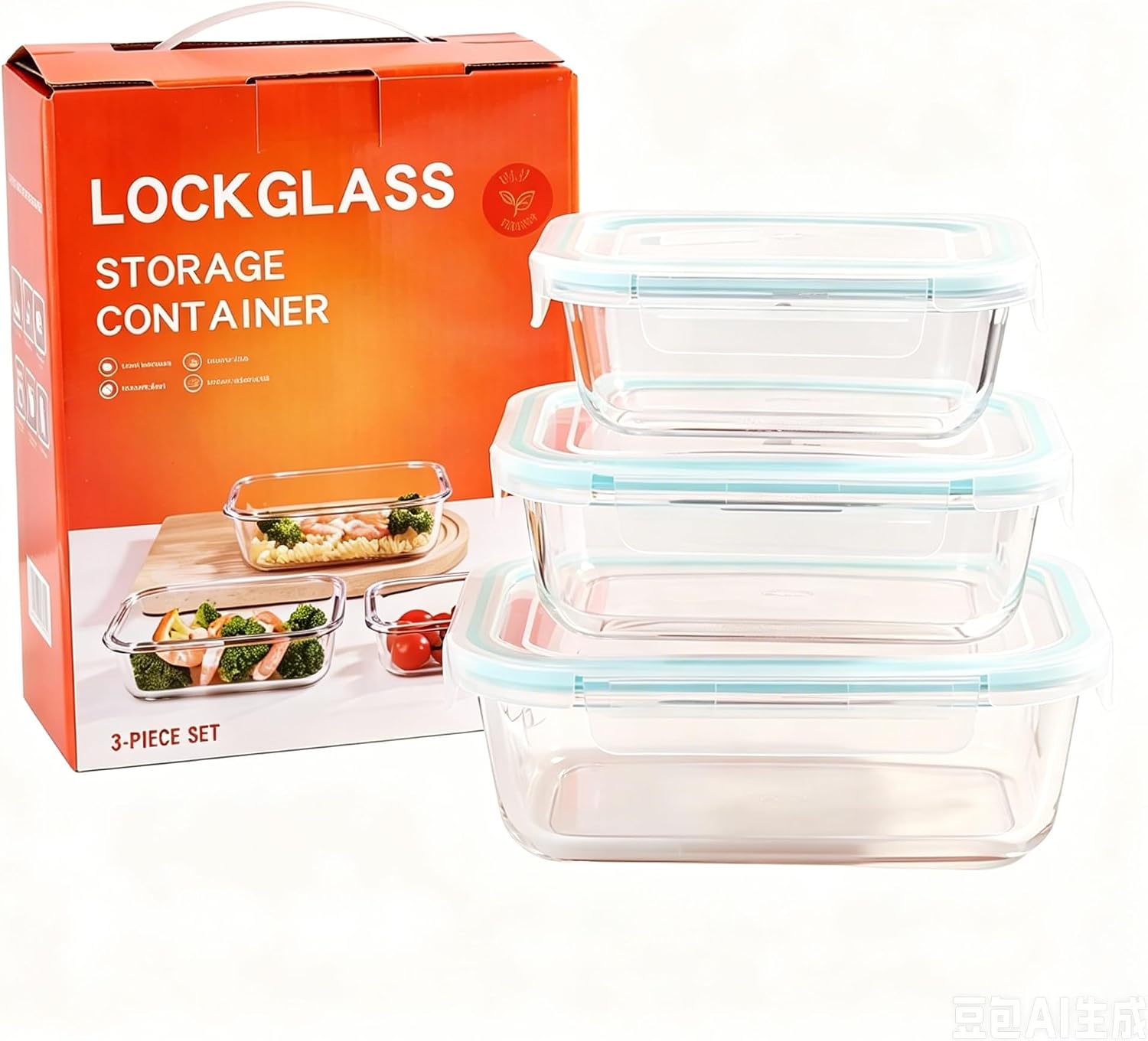 3 Pack Glass Food Storage Containers with Airtight Lids, Glass Meal Prep Containers for Lunch Office Meal Prep, Microwave, Freezer, Oven and Dishwasher Safe, BPA Free