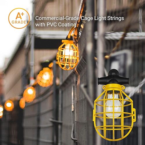 Miniatura 3 de Sunlite Cadena de luces de jaula de construcción, 100 pies, 10 enchufes de base media (E26), 150 W máximo por bombilla (bombillas no incluidas),