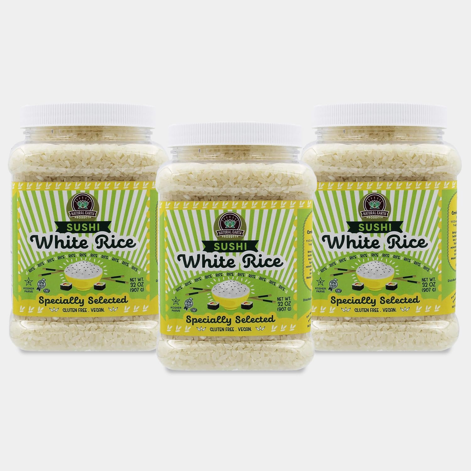 White Sushi Rice, Bulk Rice Container, Gluten Free, Vegan, Kosher, 32Oz (3 pack)