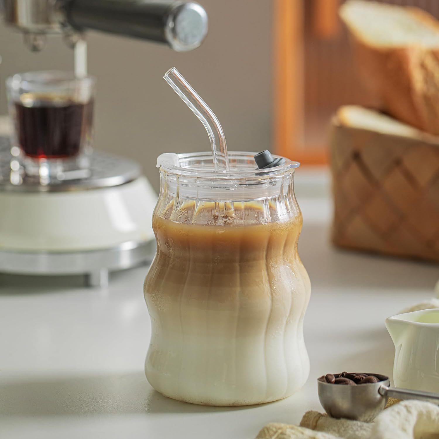Sip in Style: Discover the Vintage Charm of Ribbed Glass Cups with Lids and Straws