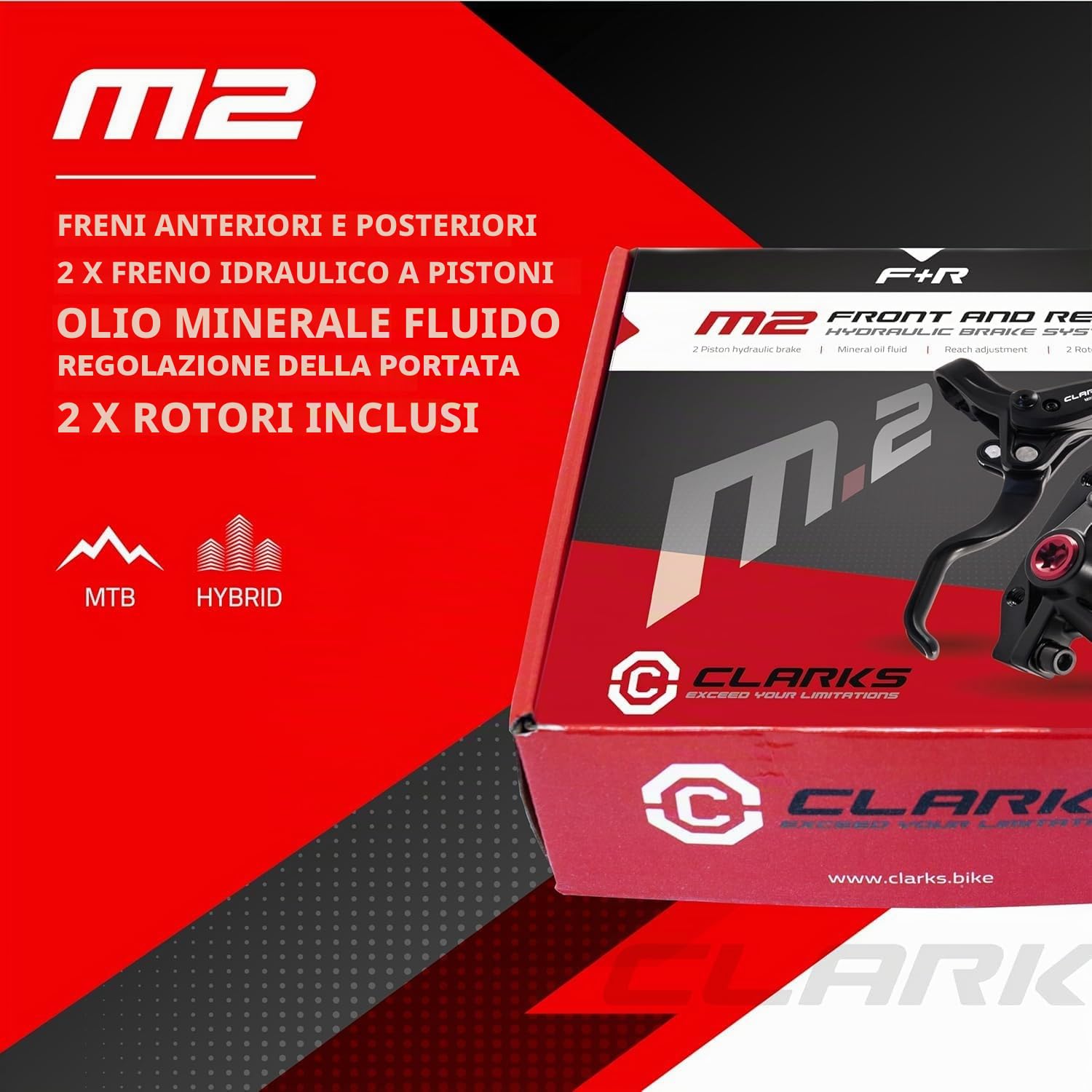 Clarks Cycle Systems M2 Set Freno A Disco Idraulico Compresi Rotori, Olive, Supporti IS, Nero, 160/160mm