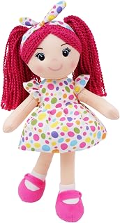 JuneGarden 18" Snuggle Cuties Sophie Plush Doll - Soft Huggable Rag Doll for Toddler Girls, Pink Curly Hair Gift