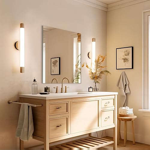 Miniatura 3 de Mirrorons Espejo de pared sin marco de 18 x 24 pulgadas, modernos espejos rectangulares de baño para pared con borde pulido, horizontal o