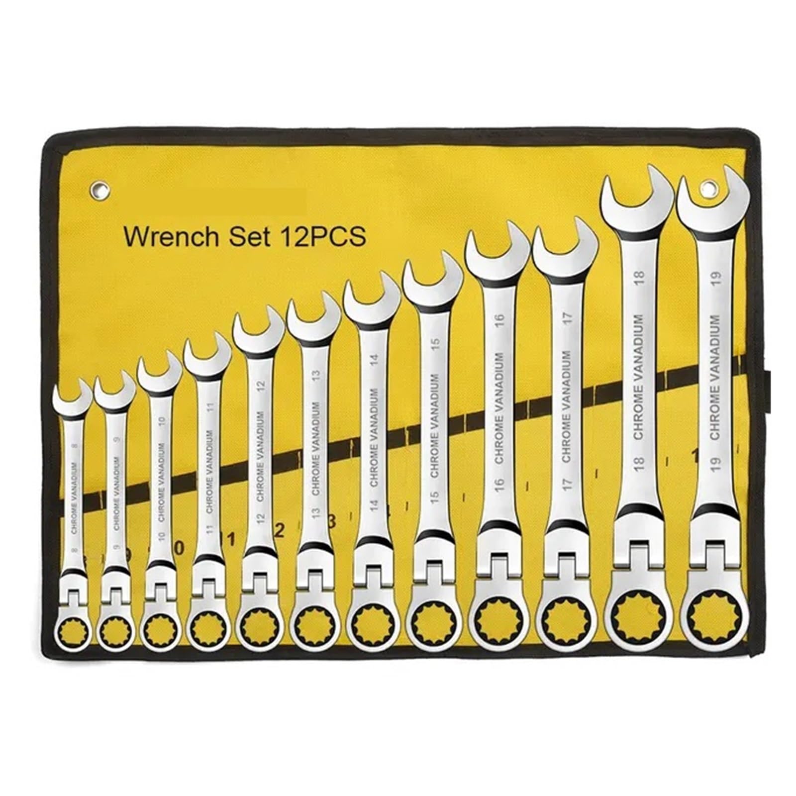 Zestaw Kluczy Zestaw Kluczy Płasko-oczkowych Z Grzechotką 6-23 Mm, Metryczny, Główka Elastyczna, Klucz Grzechotkowy, Stal Chromowo-wanadowa(12pcs)