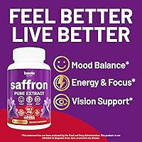 Vista 2 de Suplementos de azafrán para el estado de ánimo, la energía y la visión, extracto puro de azafrán de 88.5 mg, fabricado en Estados Unidos, vegano