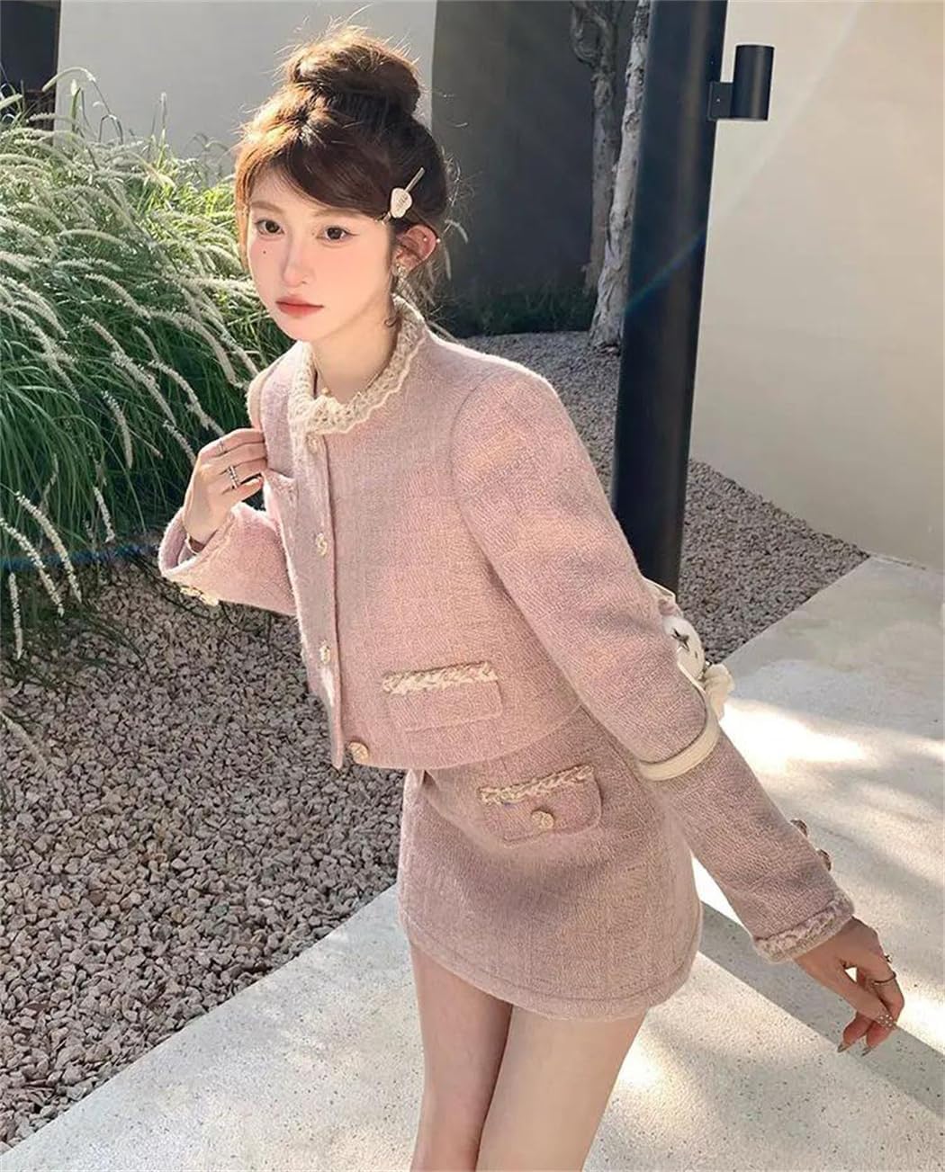 Women's 2 Piece Set Elegant Short Jacket with Skirt Chic Spring Autumn Casual Outfit Suits