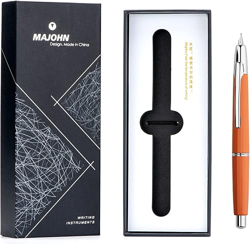 Miniatura 4 de Majohn A2 Press Pluma estilográfica, plumín extrafino con caja, pluma de tinta de resina naranja retráctil con convertidor, juego de plumas de