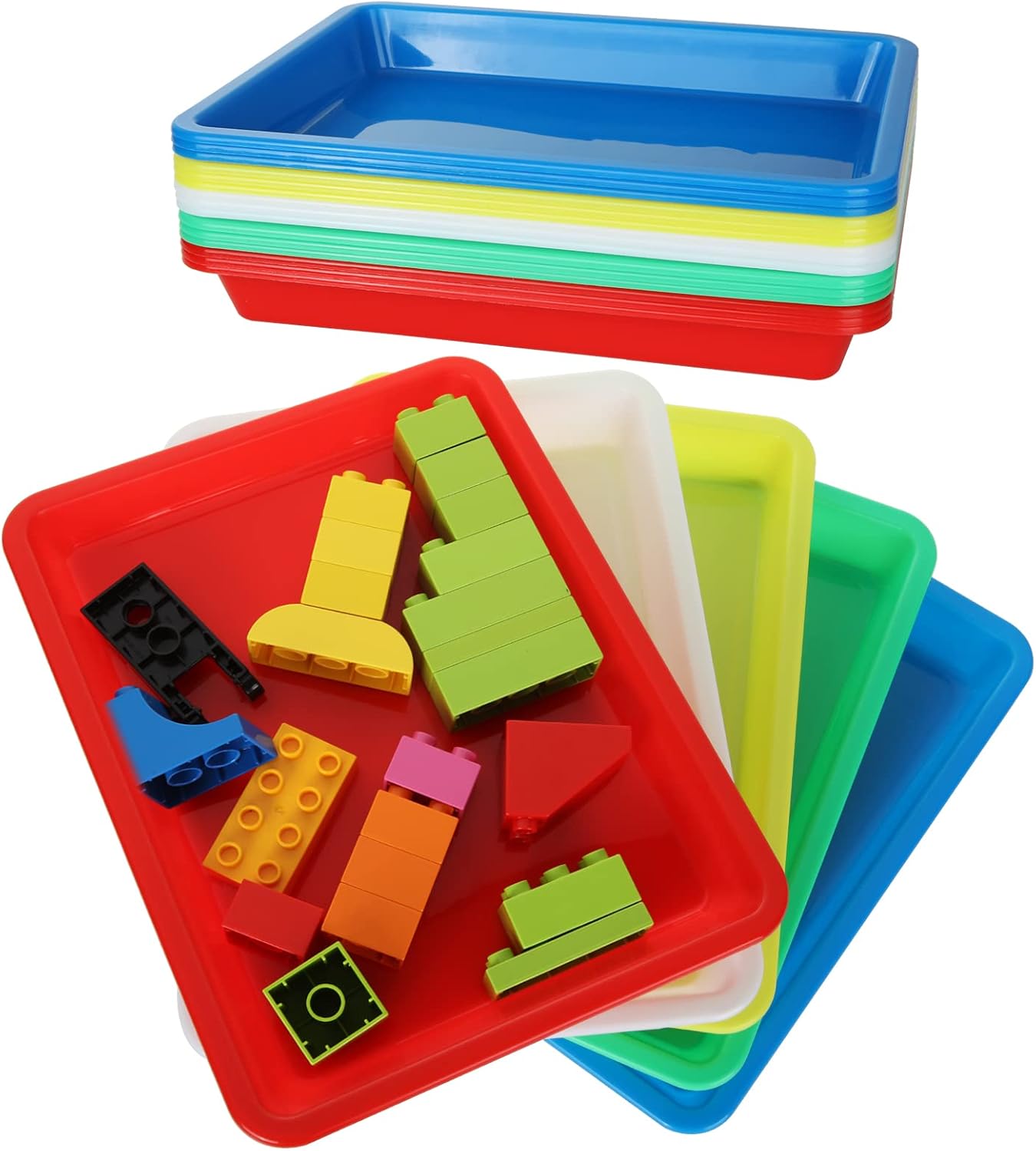 DIRBUY 15 Pack Activity Plastic Trays, Multicolor Plastic Crafts Tray, Serving Tray