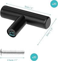 BELLE VOUS Fekete Bútorfogantyú Szett 20 db - 50mm T-Fogantyú Rozsdamentes Acél Konyhai Szekrény Fiók Ajtó Bútor Kilincs 2