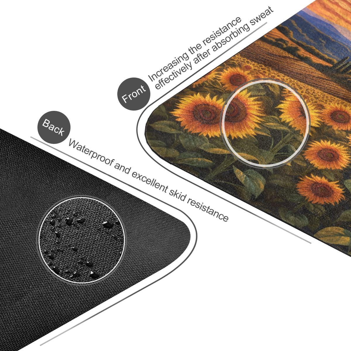 ALAZA Tuscany Sunflowers Yoga Mat Non Slip Fitness Exercise Mat, Workout Mat for Yoga, Pilates and Floor Exercises