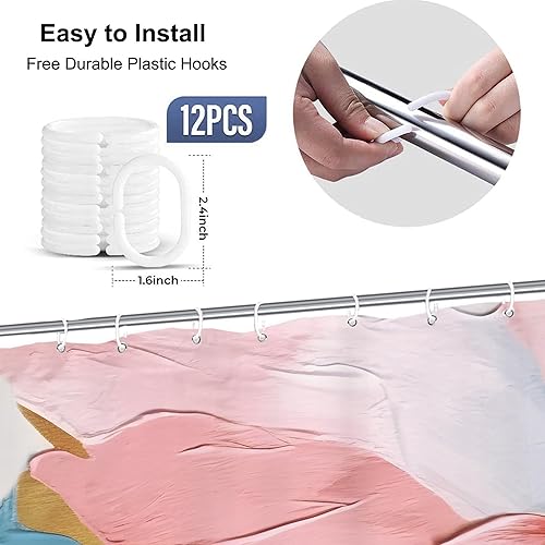 Miniatura 4 de Yookeb Cortina de ducha abstracta de baño rosa rubor azul 60 pulgadas de ancho por 71 pulgadas de alto, pintura de acuarela, accesorio de pigmento