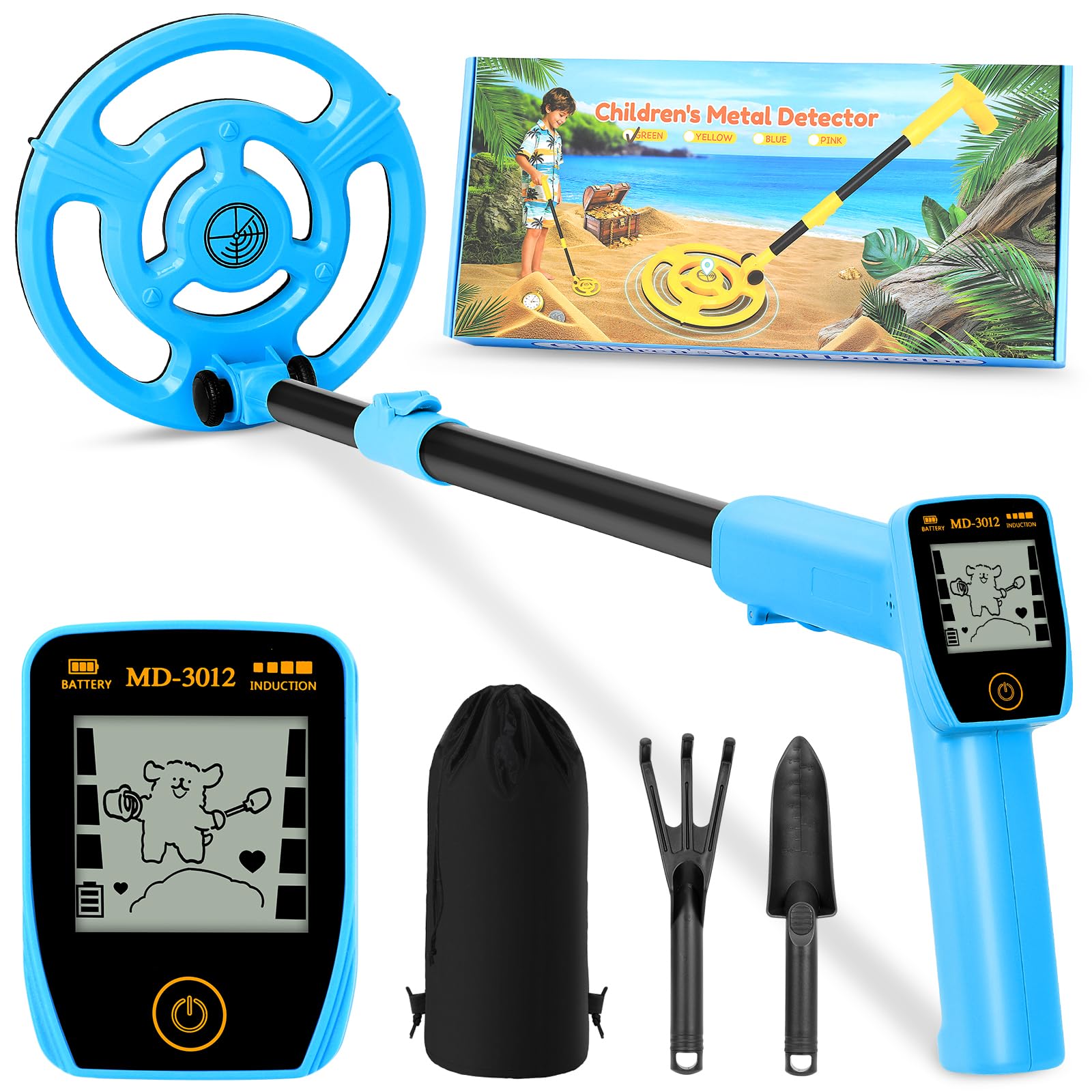 Metalldetektor Kinder, USB-wiederaufladbar Metalldetektor für Kinder, 7,36" wasserdichte Suchspule, 61-89cm Verstellbarer Griff mit LCD-Display, Strandschatzsuche Outdoor-Spielzeug für 8-12 (Blau)
