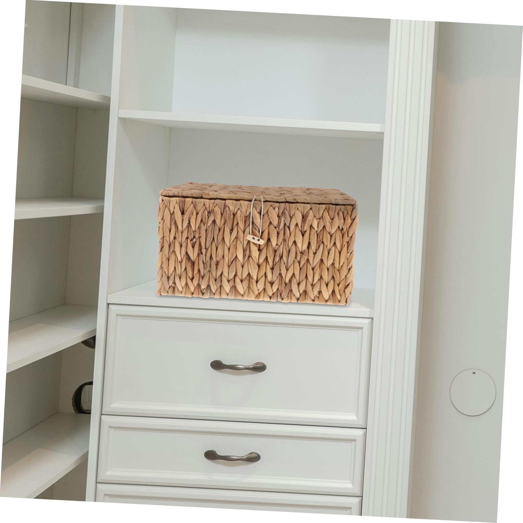 OUNONA Cesto Portaoggetti in Paglia Rettangolare Decorativo con Coperchio per Organizzare Armadi e Ufficio