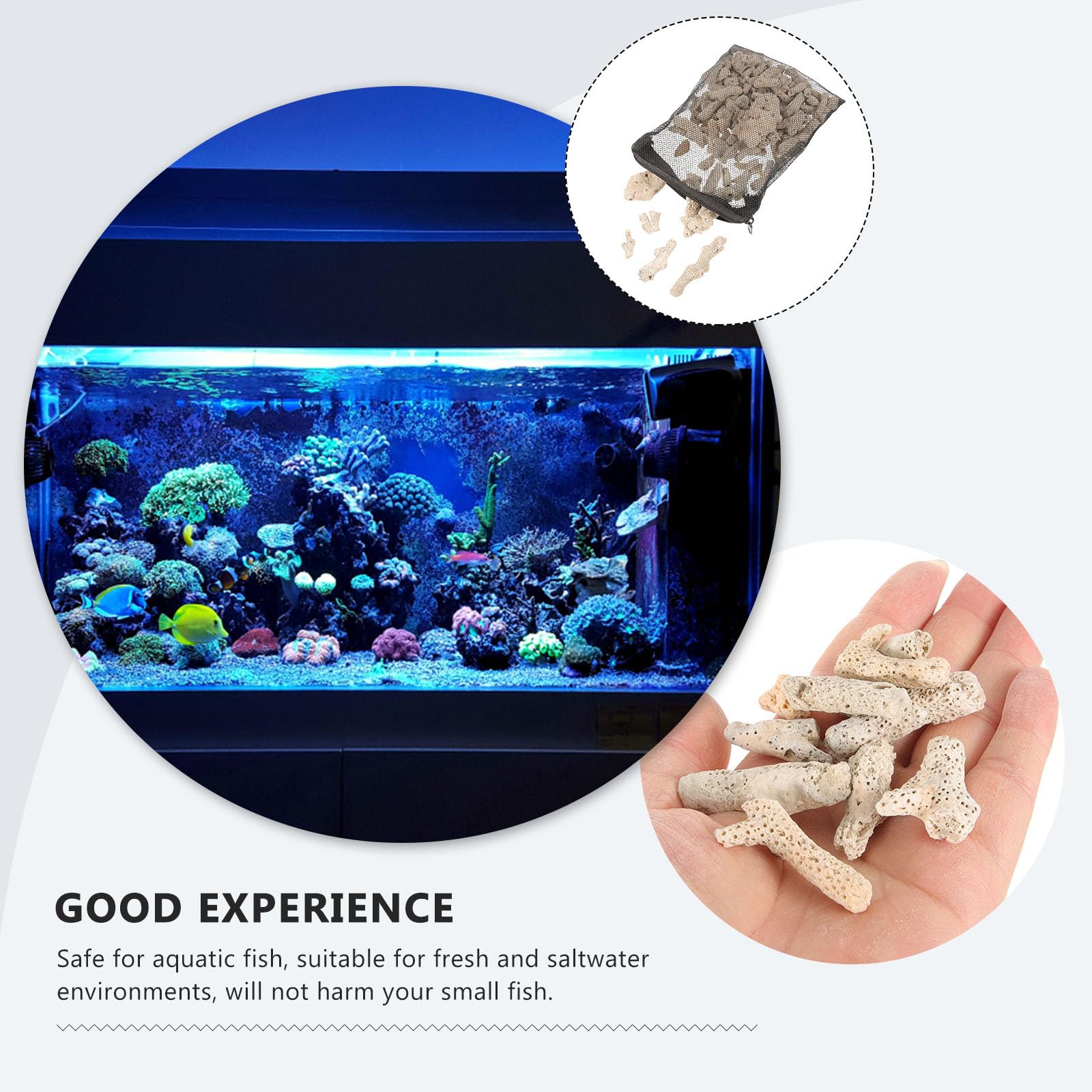 Alipis Medio Filtrante de Coral Triturado: Biomedio Reutilizable para Acuarios con Bolsa de Malla - Estabilizador de Ph para Acuarios de Agua Dulce, Filtración de Estanques Y Decoración