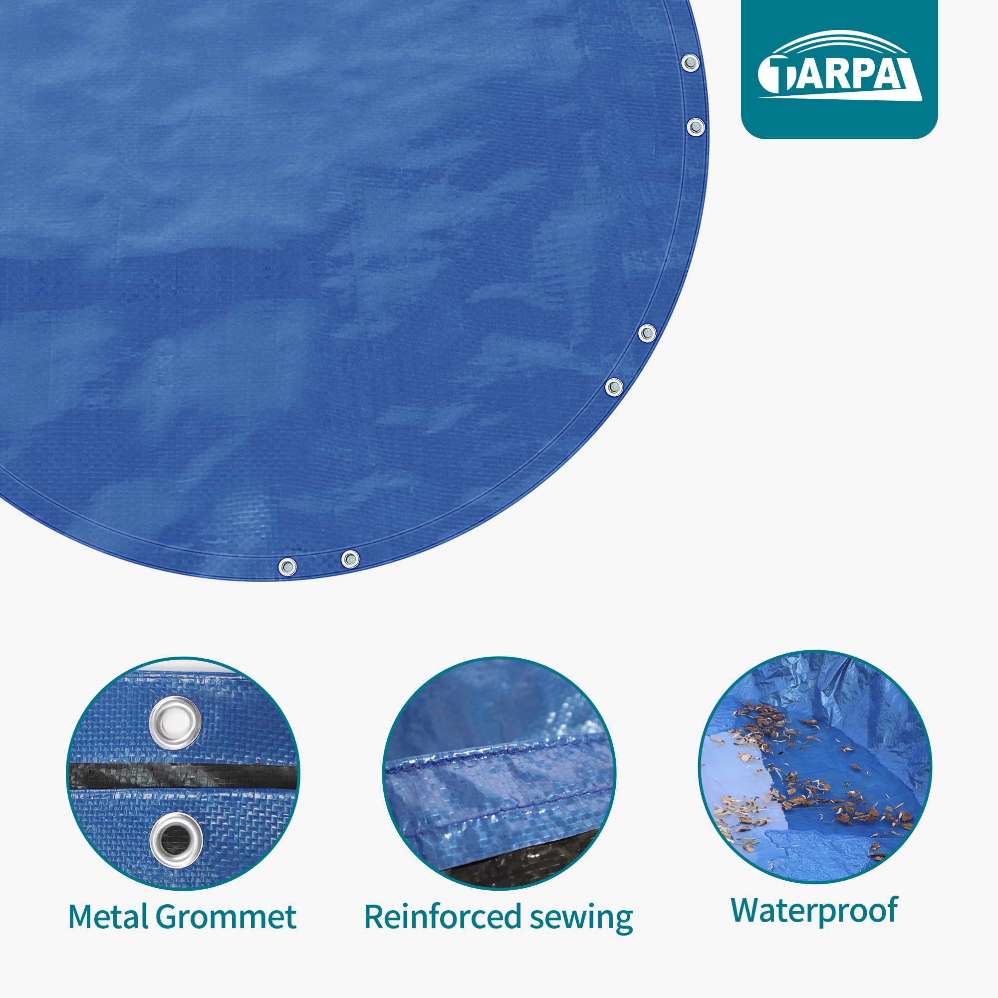 TARPAL 12ft Round tarp Waterproof 8mil Poly Circle Tarps with Accessories