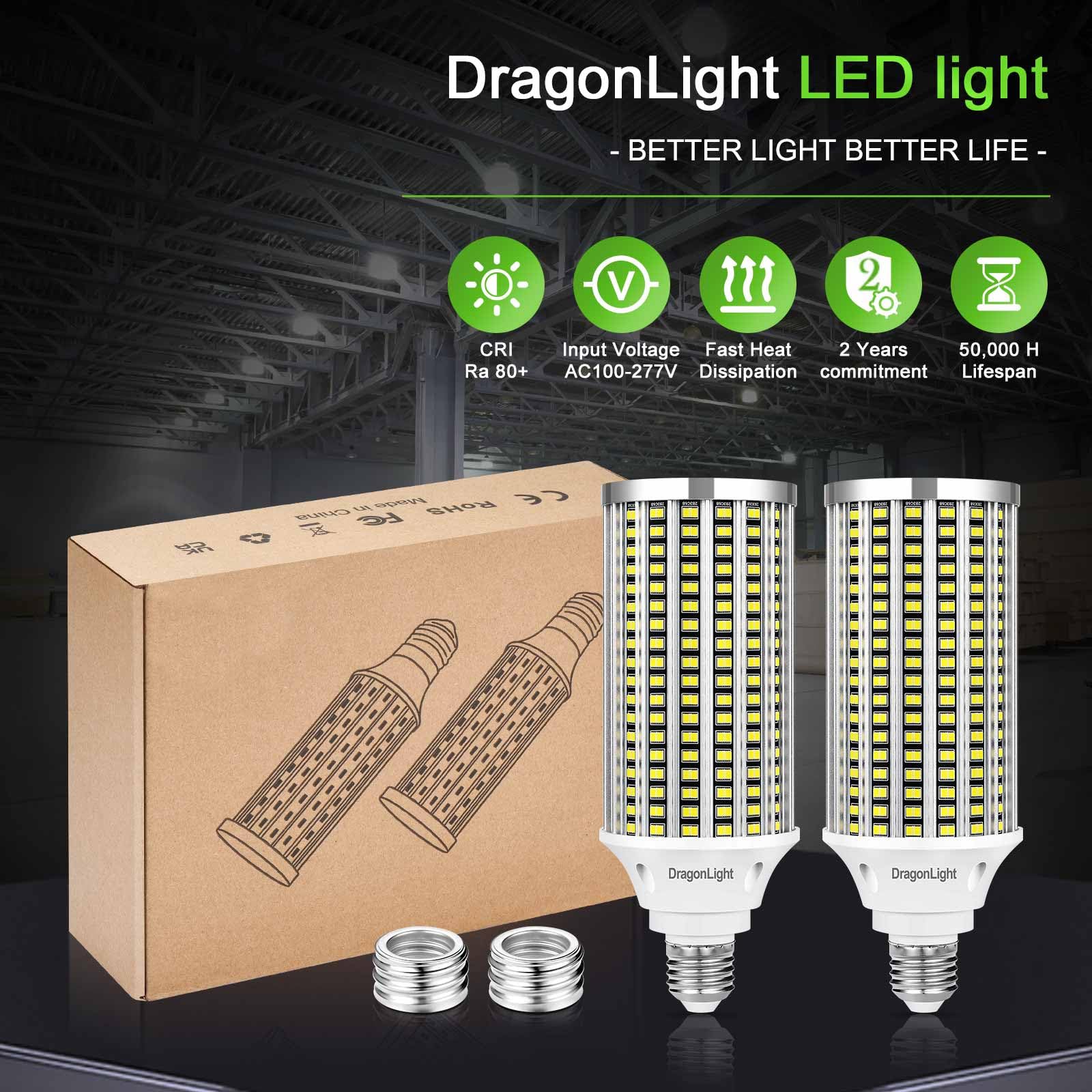 DragonLight 60W Lampadine LED a Pannocchia Super Luminose (200 Watt MH/HPS-Ricambio) - Lampada LED Edison E27/E40 - 6000K Bianco Freddo 7.200LM per Illuminazione Commerciale - Garage, Officina