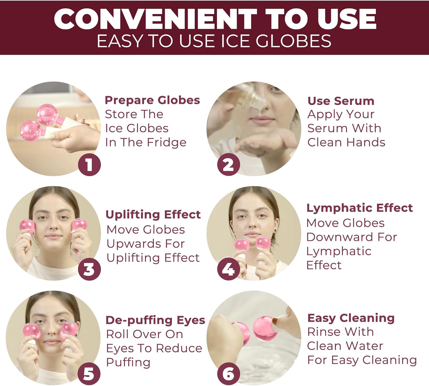 Ice Globes for Face 2Pcs – Freezer Safe Ice Globes for Facials, Skin Tightening & Anti-Aging – Reusable Facial Ice Globes for Reduction of Puffiness & Wrinkles of Face, Neck & Eyes–Pink - Image 4