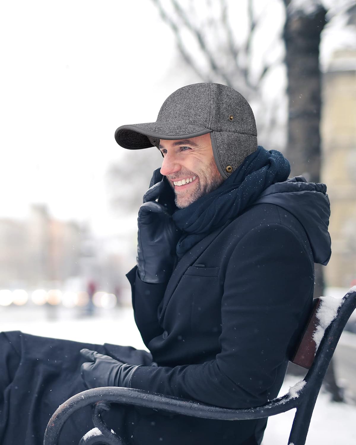 Gisdanchz Faux Fur Linen Wool Blend Baseball Cap with Folding Ear Flap, Super Warm Winter Cap for Cold Weather