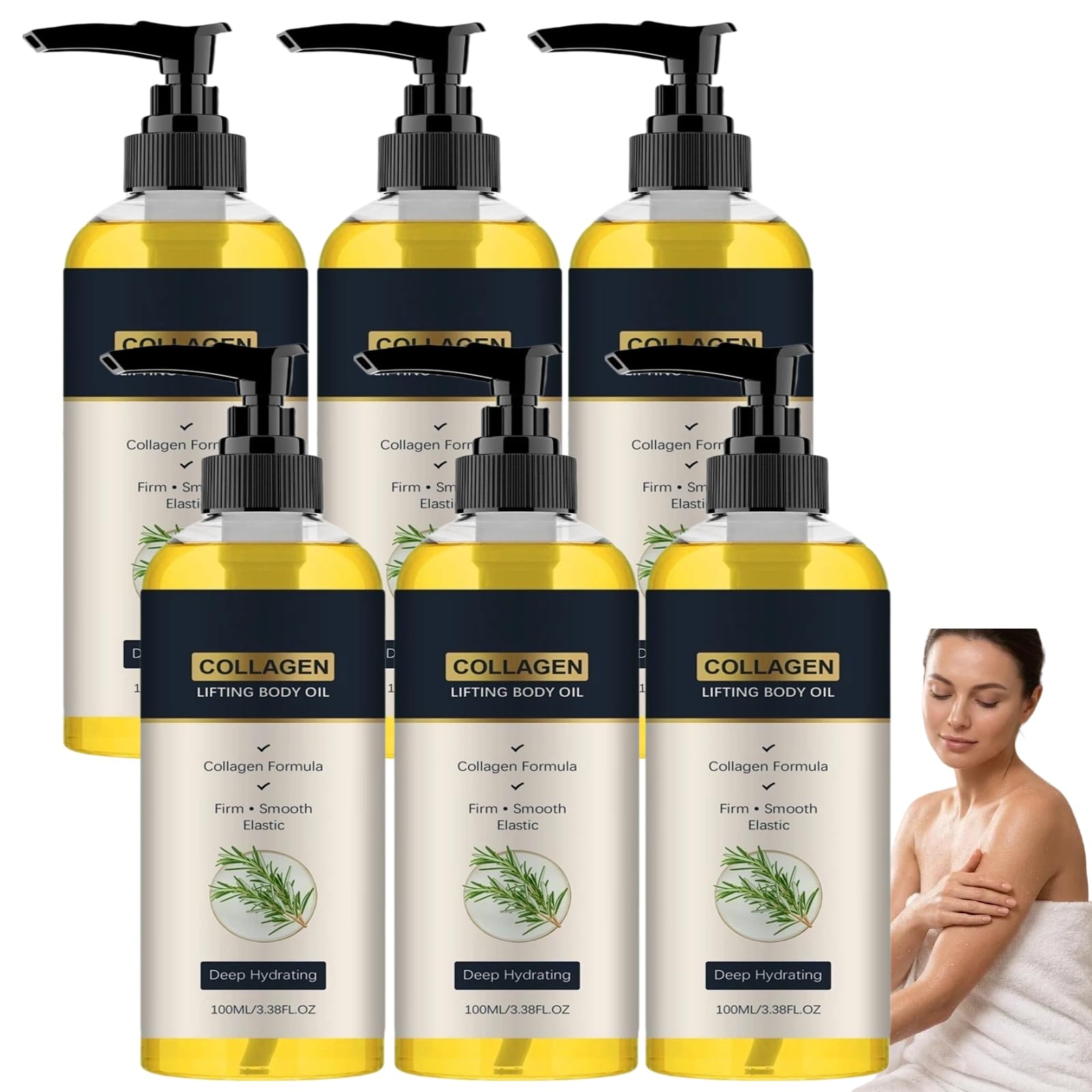 Aceite corporal reafirmante con colágeno, ligero, de absorción rápida, hidratante no grasa para una piel lisa, radiante, reafirmante e hidratante con aceite corporal (6 unidades)