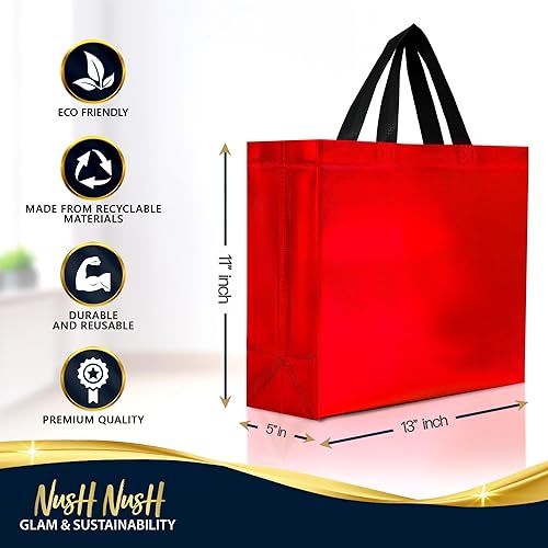 Miniatura 6 de Nush Nush Bolsas de regalo de color rojo brillante de gran tamaño  Juego de 30 bolsas de regalo grandes reutilizables grandes rojas con asas  Bolsa