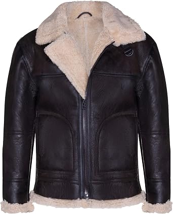 Mens Brown B3 Shearling Sheepskin WW2 Bomber Leather Aviator Jacket