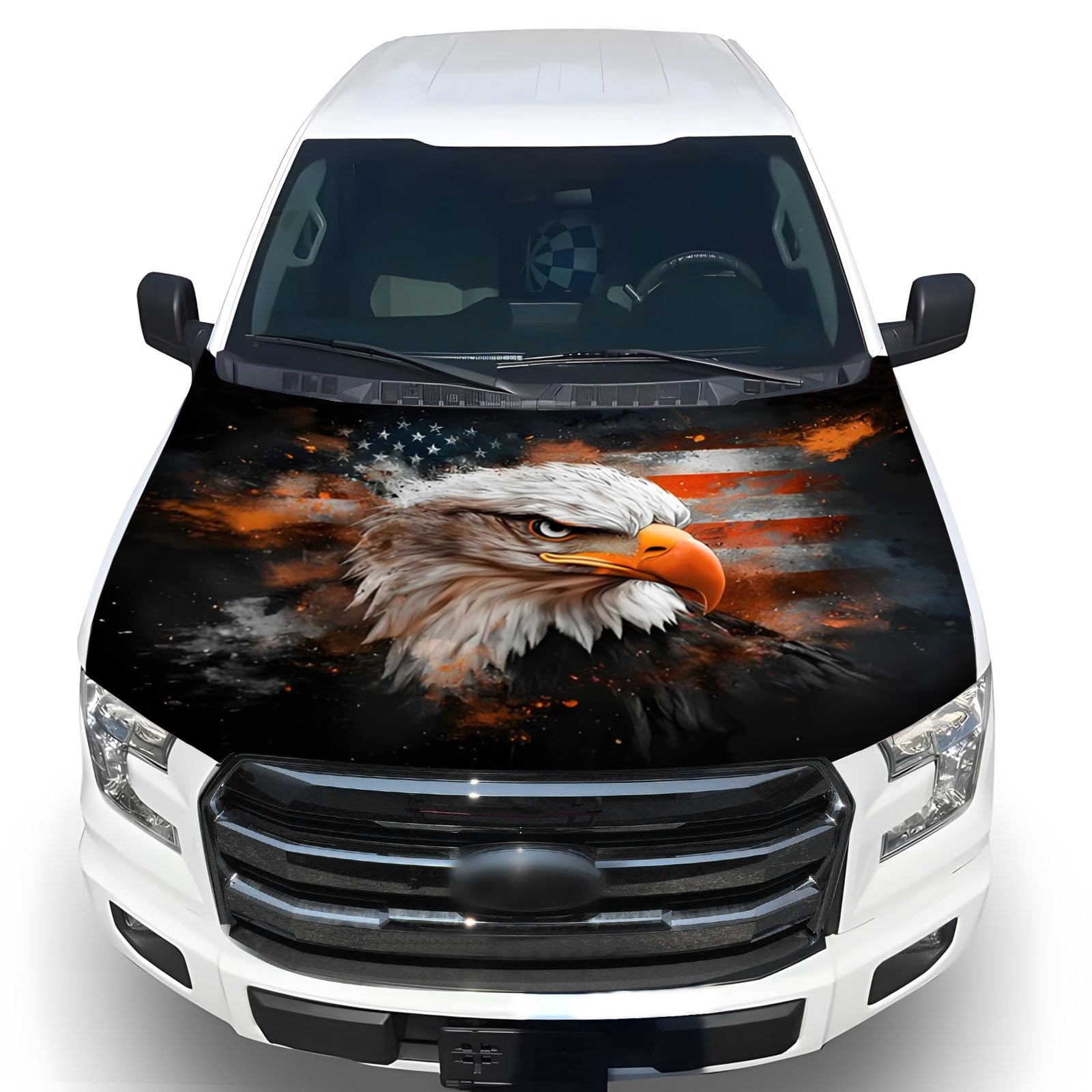 American Car Hood Cover - 59x51 in Car Hood Cover Eagle Flag Bonnet Banner with 2 Adjustable Triangular Fasteners, Universal Fit for Trucks, SUV, Patriotic America Flag Cars Decor